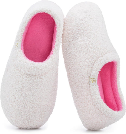 HomeTop Women's Fuzzy Curly Fur Fleece Lining Memory Foam Loafer Slippers