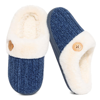 Evshine Women's Chenille Knit Fuzzy Slippers Memory Foam Warm House Shoes