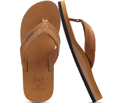 KuaiLu Mens Faux Leather Flip Flops with Comfortable Arch Support