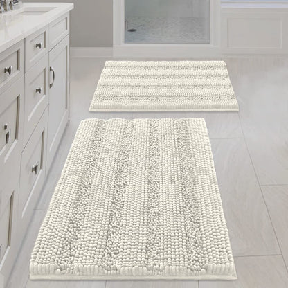 H.VERSAILTEX Bath Rugs for Bathroom Non Slip Bath Mats Extra Thick Chenille Striped Rug 20" x 32" Absorbent Non Skid Fluffy Soft Shaggy Washable Dry Fast Plush Mat for Indoor, Bath Room, Tub - Sage