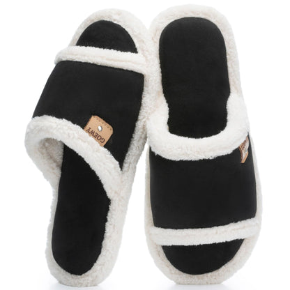 GOEWY Fuzzy Open Toe Slippers for Women Indoor with Comfy Memory Foam