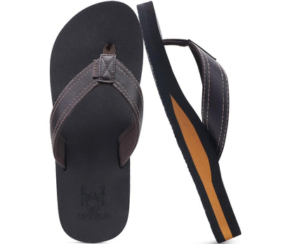 KuaiLu Mens Faux Leather Flip Flops with Comfortable Arch Support