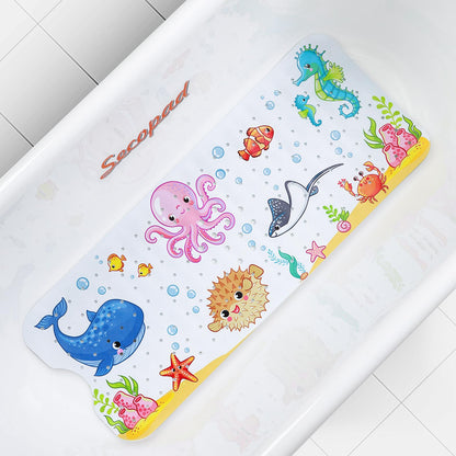 Secopad Bathtub Mat Non Slip, Cute Tub Mat, 40" x 16", Blue Sea Animals