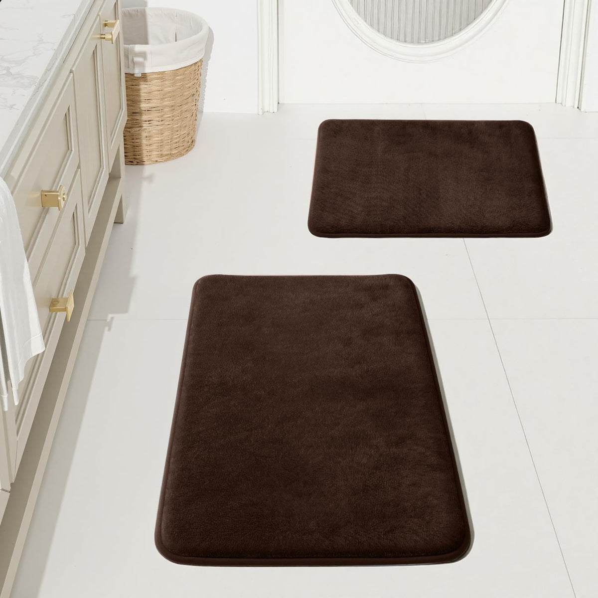 HUXMEYSON Bathroom Rugs Sets 3 Piece, Non-Slip & Quick Dry Bath Mat Set, Ultra Soft Velvet Bath Rugs for Bathroom, Toilet and Shower Floor, Grey