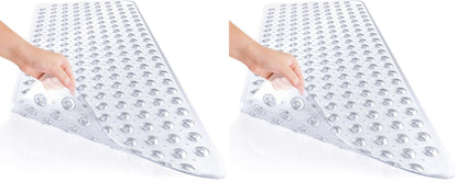 AmazerBath Shower Mat Non Slip 40 x 16 Inches, Bathtub Mat Shower Stall Mats with Suction Cups and Drain Holes, Non Slip Bath Mat for Tub for Elderly & Kids, Clear Blue