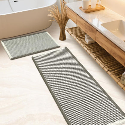 IM HOME Waffle Bath Mat Set 2 Piece Olive Green,Woven Modern Bath Rug Mats, Absorbent Non Slip Bath Floor Mat, Soft Washable Boho Bath Rugs with Tassels for Bathroom, Bedroom, Kitchen,Tub