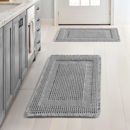 MIULEE Set of 2 Waffle Bathroom Rugs Brown Boho Bath Mat 17x24+18x30 in