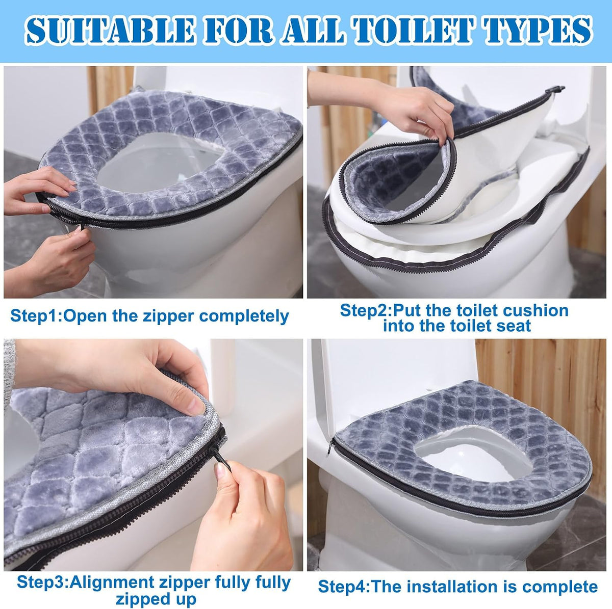Drydiet 5 Pcs Toilet Seat Cover with Zipper, Washable Warmer Winter Pad