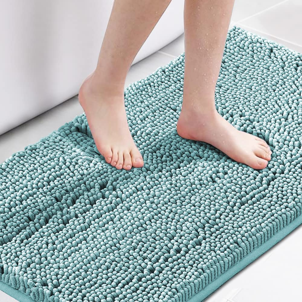H.VERSAILTEX Bath Mat for Bathroom Non Slip Luxury Chenille Ultra Soft Bath Rugs 24x36 Absorbent Non Skid Shaggy Rugs Washable Dry Fast Plush Area Carpet Mats for Indoor, Bath Room, Tub - Black