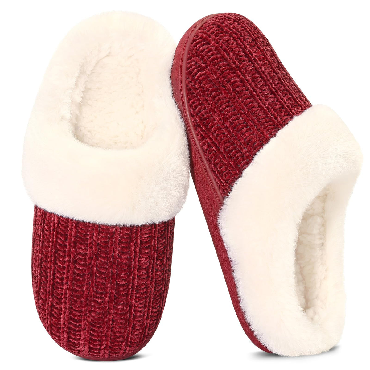 Evshine Women's Chenille Knit Fuzzy Slippers Memory Foam Warm House Shoes