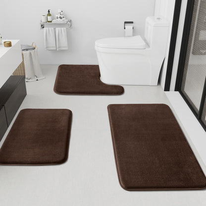 HUXMEYSON Bathroom Rugs Sets 3 Piece, Non-Slip & Quick Dry Bath Mat Set, Ultra Soft Velvet Bath Rugs for Bathroom, Toilet and Shower Floor, Grey