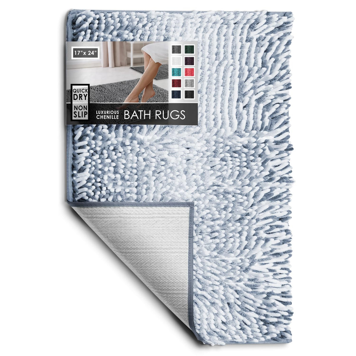 Hearth & Harbor Bathroom Rugs, Chenille Bath Mat - Machine Washable Bath Mats for Bathroom Non-Slip Backing Rubber, Quick Dry Bathroom Mat