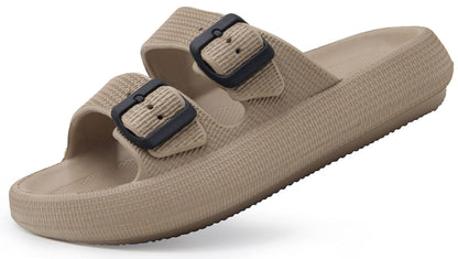 Weweya Sandals for Women Men Pillow Slippers Double Buckle Flat Slides