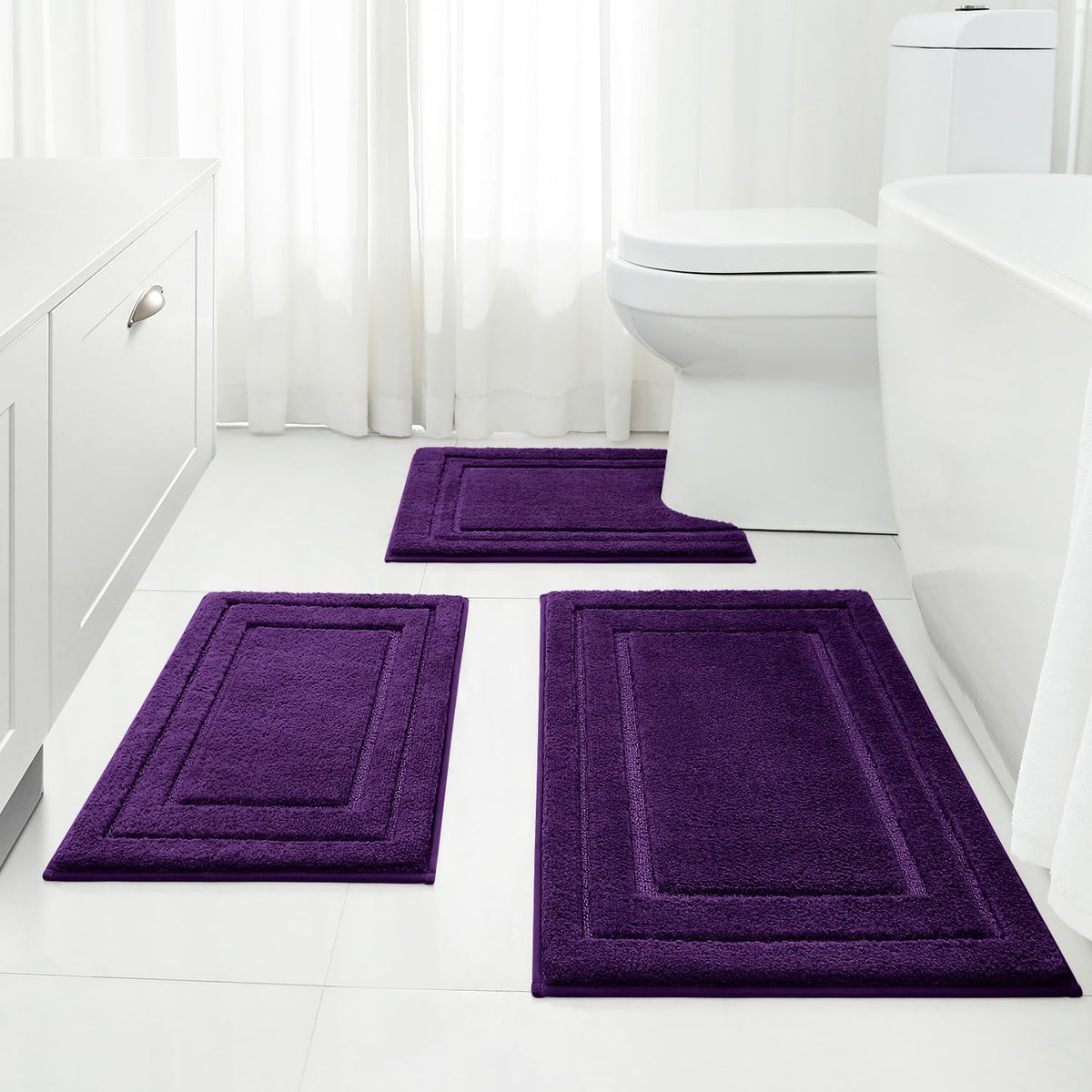 HOMEIDEAS Brown Bathroom Rugs Set of 3, Non Slip Bath Mats