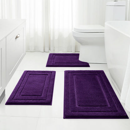 HOMEIDEAS Brown Bathroom Rugs Set of 3, Non Slip Bath Mats
