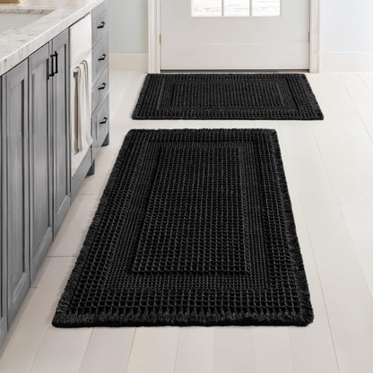 MIULEE Set of 2 Waffle Bathroom Rugs Brown Boho Bath Mat 17x24+18x30 in