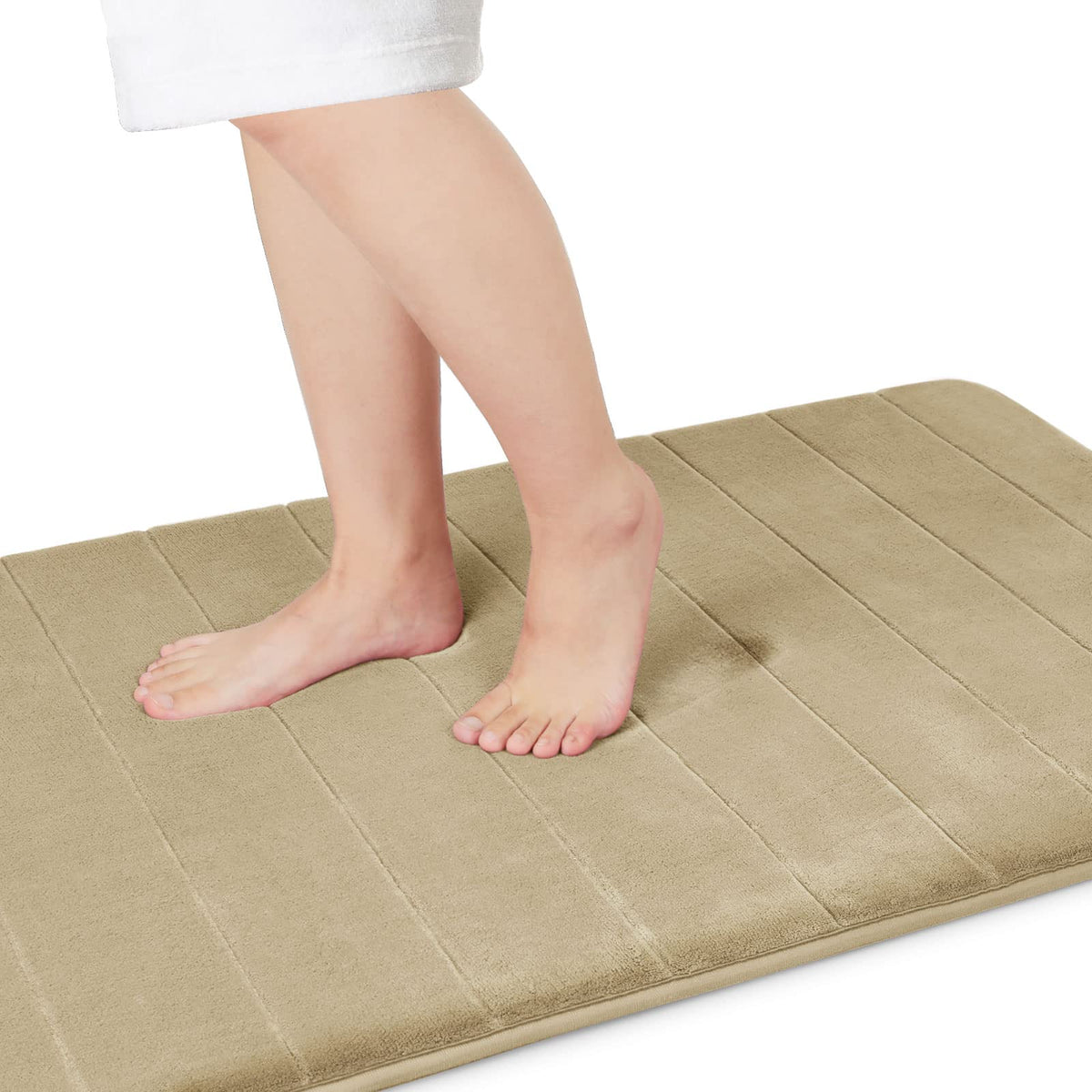 Yimobra Memory Foam Bath Mat, Super Soft Absorbent Bathroom Rug Non Slip, Quick Dry, Machine Washable Floor Carpet for Tub Shower, Home Decor Accessories, 24x17, Cream