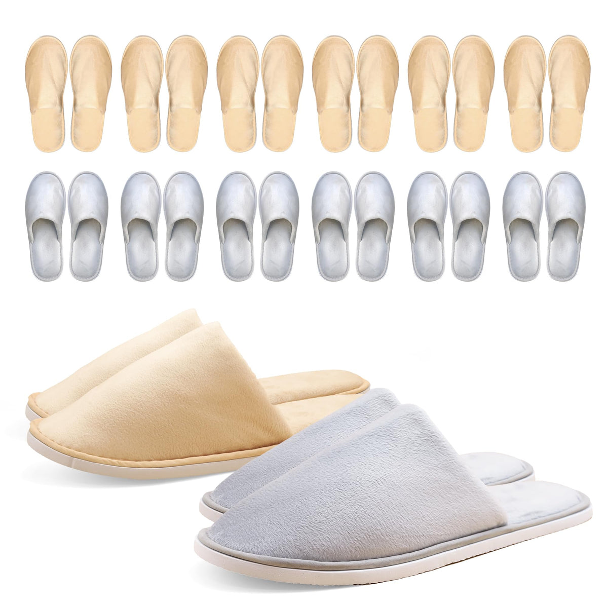 Indoor Spa Slippers 6–12 Pairs – Unisex Washable, Non-Slip Closed Toe Disposable Slippers for Guests, Bathroom, Bedroom, Hotel, House, Bride, Travel and Shoeless Home
