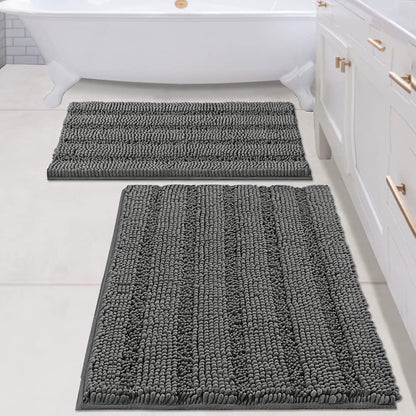 H.VERSAILTEX Bath Rugs for Bathroom Non Slip Bath Mats Extra Thick Chenille Striped Rug 20" x 32" Absorbent Non Skid Fluffy Soft Shaggy Washable Dry Fast Plush Mat for Indoor, Bath Room, Tub - Sage