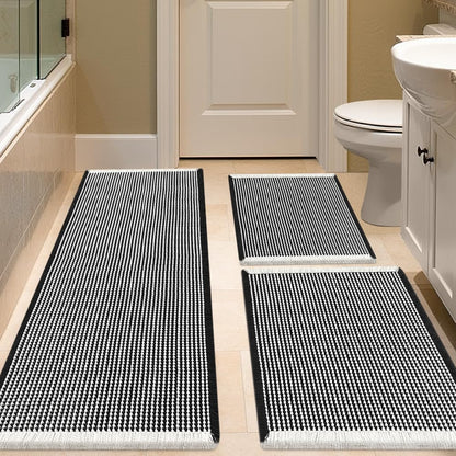 IM HOME Waffle Bath Mat Set 2 Piece Olive Green,Woven Modern Bath Rug Mats, Absorbent Non Slip Bath Floor Mat, Soft Washable Boho Bath Rugs with Tassels for Bathroom, Bedroom, Kitchen,Tub