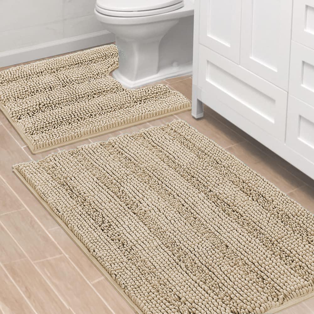 H.VERSAILTEX Bath Rugs for Bathroom Non Slip Bath Mats Extra Thick Chenille Striped Rug 20" x 32" Absorbent Non Skid Fluffy Soft Shaggy Washable Dry Fast Plush Mat for Indoor, Bath Room, Tub - Sage