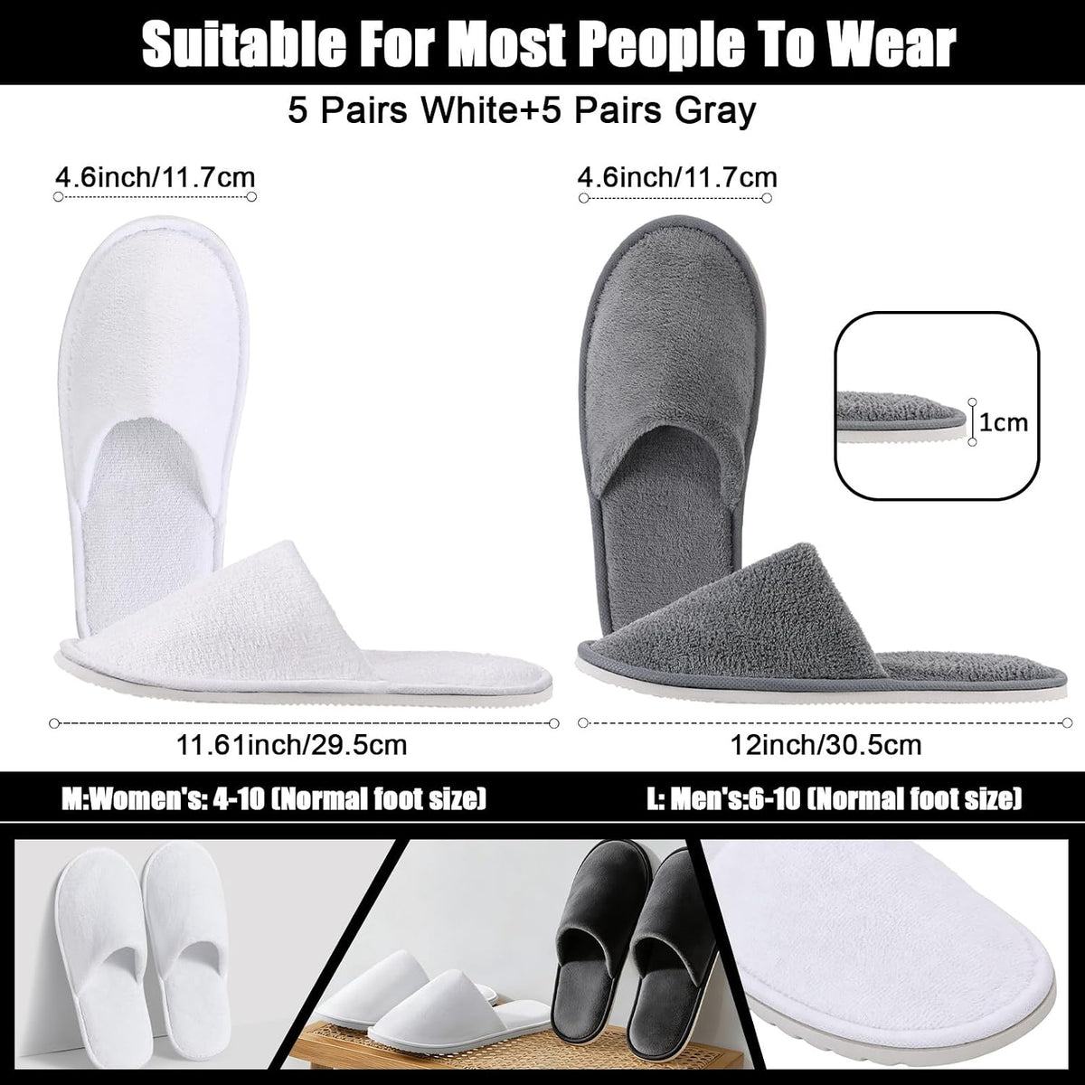 10 Pairs Disposable House Slippers for Guests, Cotton Spa Slippers Bulk
