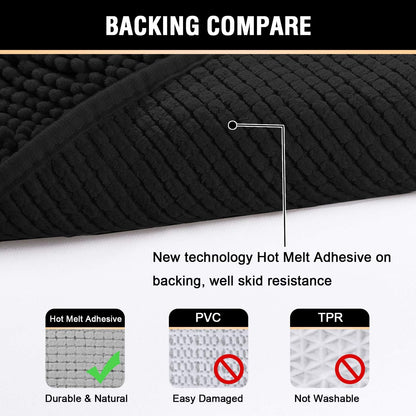 H.VERSAILTEX Bath Mat for Bathroom Non Slip Luxury Chenille Ultra Soft Bath Rugs 24x36 Absorbent Non Skid Shaggy Rugs Washable Dry Fast Plush Area Carpet Mats for Indoor, Bath Room, Tub - Black