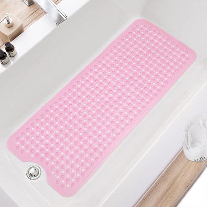 TEESHLY Bath Tub and Shower Mats, Non Slip 40 x 16 Inch Extra Large Bathtub Mat, Machine Washable Bathmat with Drain Holes, Suction Cups for Bathroom Floor, Gray