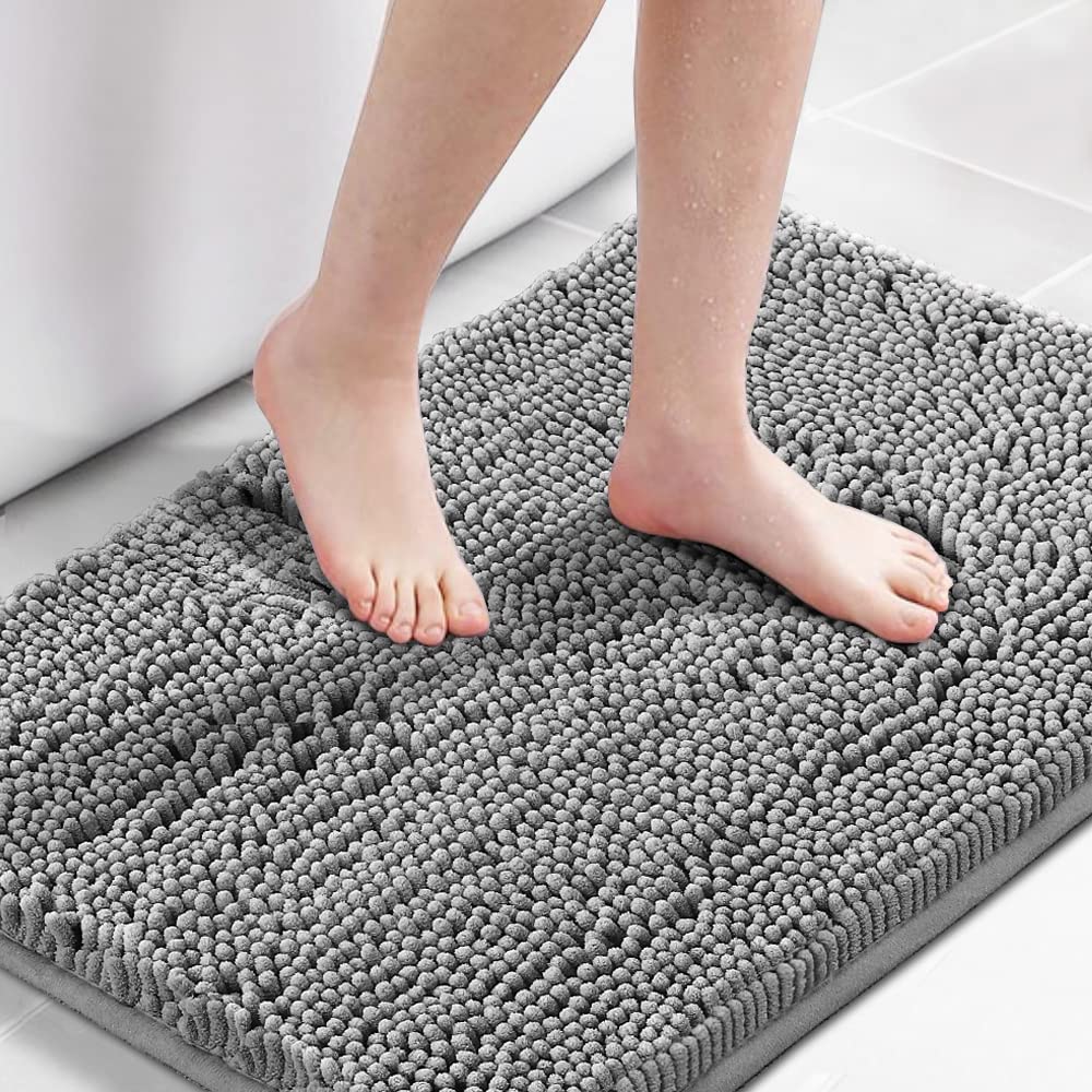 H.VERSAILTEX Bath Mat for Bathroom Non Slip Luxury Chenille Ultra Soft Bath Rugs 24x36 Absorbent Non Skid Shaggy Rugs Washable Dry Fast Plush Area Carpet Mats for Indoor, Bath Room, Tub - Black
