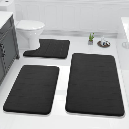 Yimobra Memory Foam Bath Mat Set 3 Pieces- Super Soft Absorbent Quick Dry Bathroom Rug Sets, Machine Washable Non Slip Floor Carpet for Tub Shower, Vanity & Toilet Base, Gray