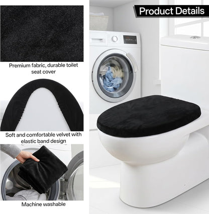 Microfiber Black Toilet Seat Cover, Soft and Absorbent Toilet Seat Lid Cover, Machine Washable Black Toilet Lid Covers for Bathroom Fits Most Size Toilet Lids