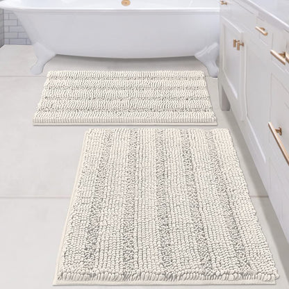 H.VERSAILTEX Bath Rugs for Bathroom Non Slip Bath Mats Extra Thick Chenille Striped Rug 20" x 32" Absorbent Non Skid Fluffy Soft Shaggy Washable Dry Fast Plush Mat for Indoor, Bath Room, Tub - Sage
