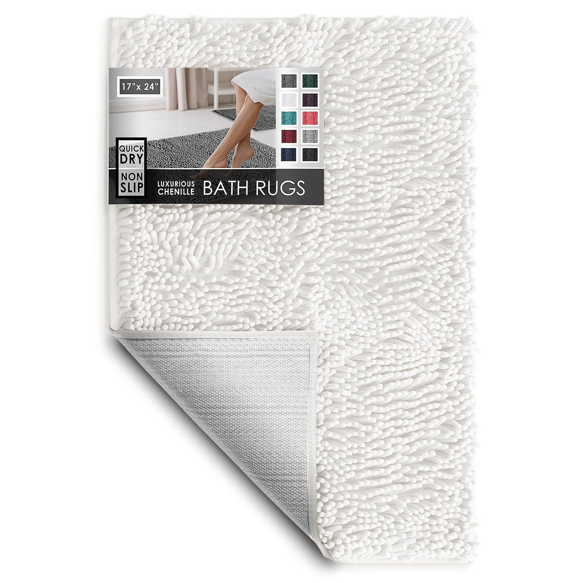 Hearth & Harbor Bathroom Rugs, Chenille Bath Mat - Machine Washable Bath Mats for Bathroom Non-Slip Backing Rubber, Quick Dry Bathroom Mat