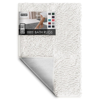 Hearth & Harbor Bathroom Rugs, Chenille Bath Mat - Machine Washable Bath Mats for Bathroom Non-Slip Backing Rubber, Quick Dry Bathroom Mat