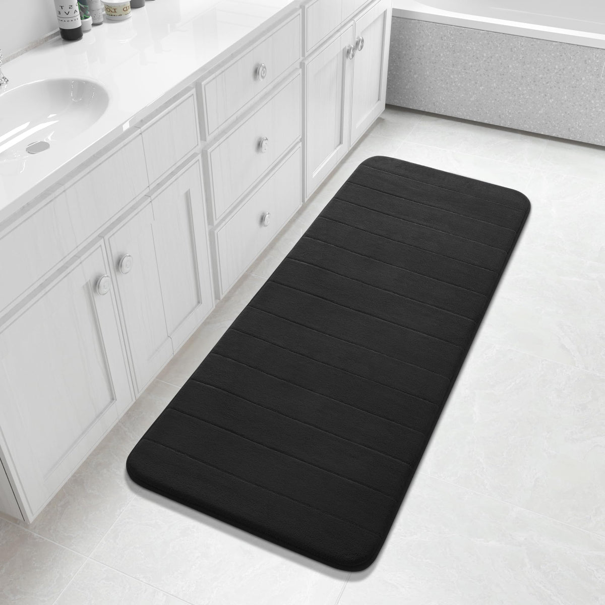 Yimobra Memory Foam Bath Mat, Super Soft Absorbent Bathroom Rug Non Slip, Quick Dry, Machine Washable Floor Carpet for Tub Shower, Home Decor Accessories, 24x17, Cream