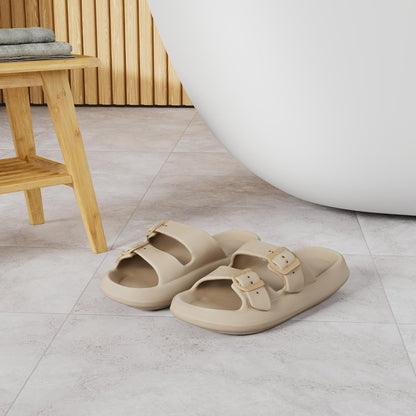 Weweya Sandals for Women Men Pillow Slippers Double Buckle Flat Slides