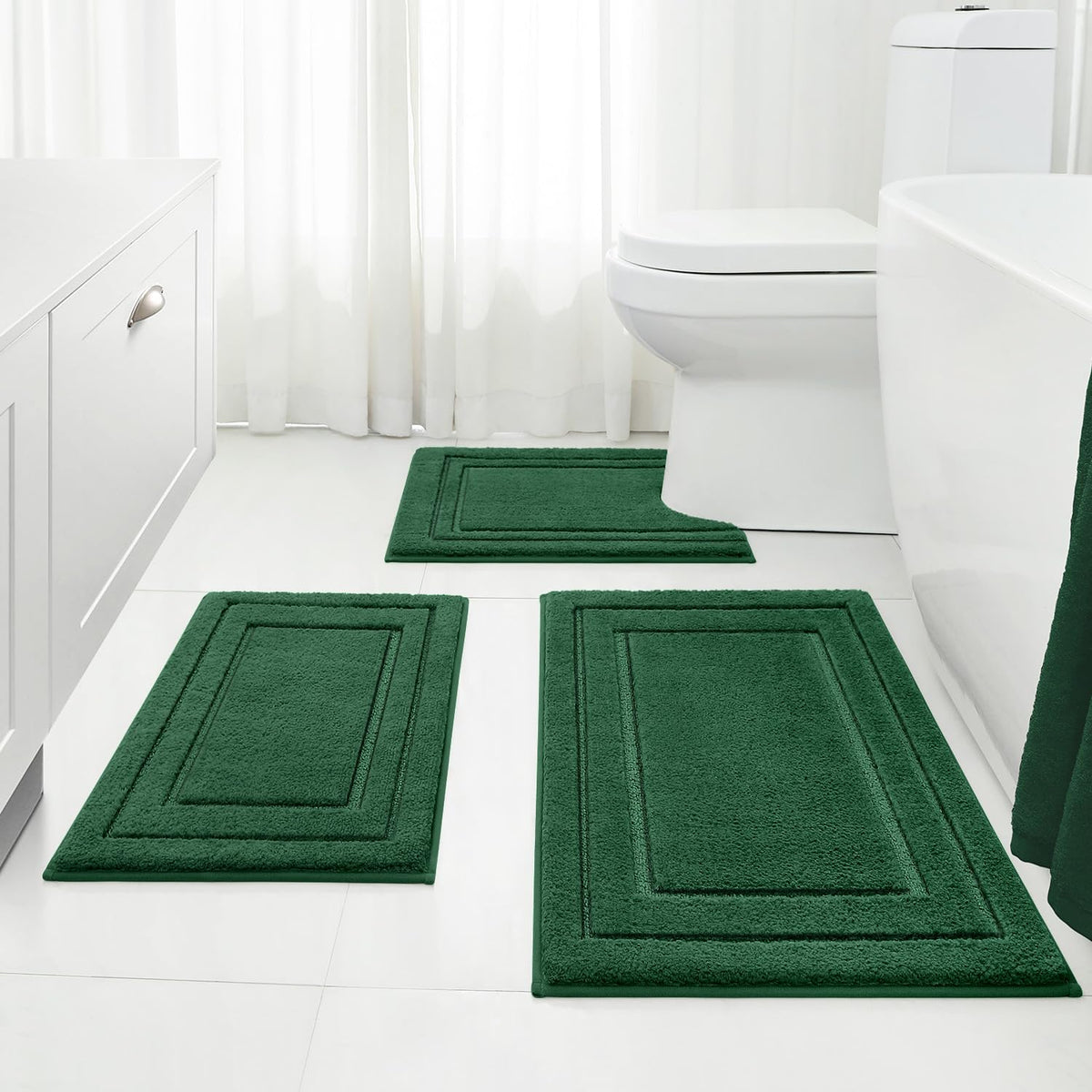 HOMEIDEAS Brown Bathroom Rugs Set of 3, Non Slip Bath Mats