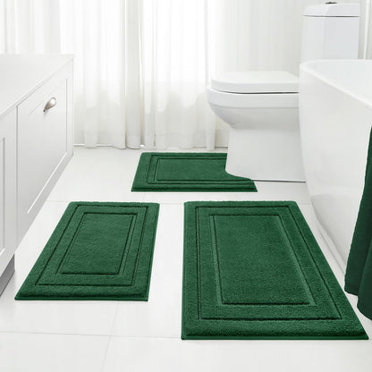 HOMEIDEAS Brown Bathroom Rugs Set of 3, Non Slip Bath Mats