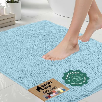 GORILLA GRIP Bath Rug Mat for Bathroom, Absorbent Chenille 24x17 Sage Green