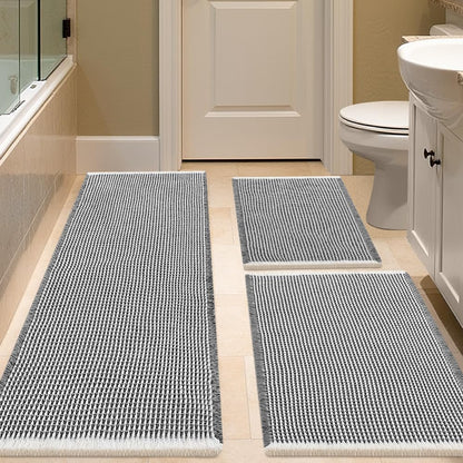 IM HOME Waffle Bath Mat Set 2 Piece Olive Green,Woven Modern Bath Rug Mats, Absorbent Non Slip Bath Floor Mat, Soft Washable Boho Bath Rugs with Tassels for Bathroom, Bedroom, Kitchen,Tub