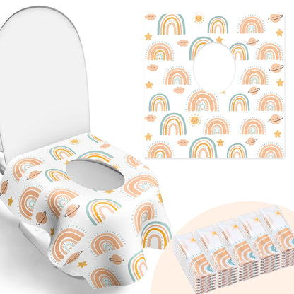 30 Pack Toilet Seat Covers Disposable, Individually Wrapped for Travel, Large Waterproof Potty Covers for Kids and Adults,Toddler Potty Training for Public Restroom, Airplane, Trip - Rainbow