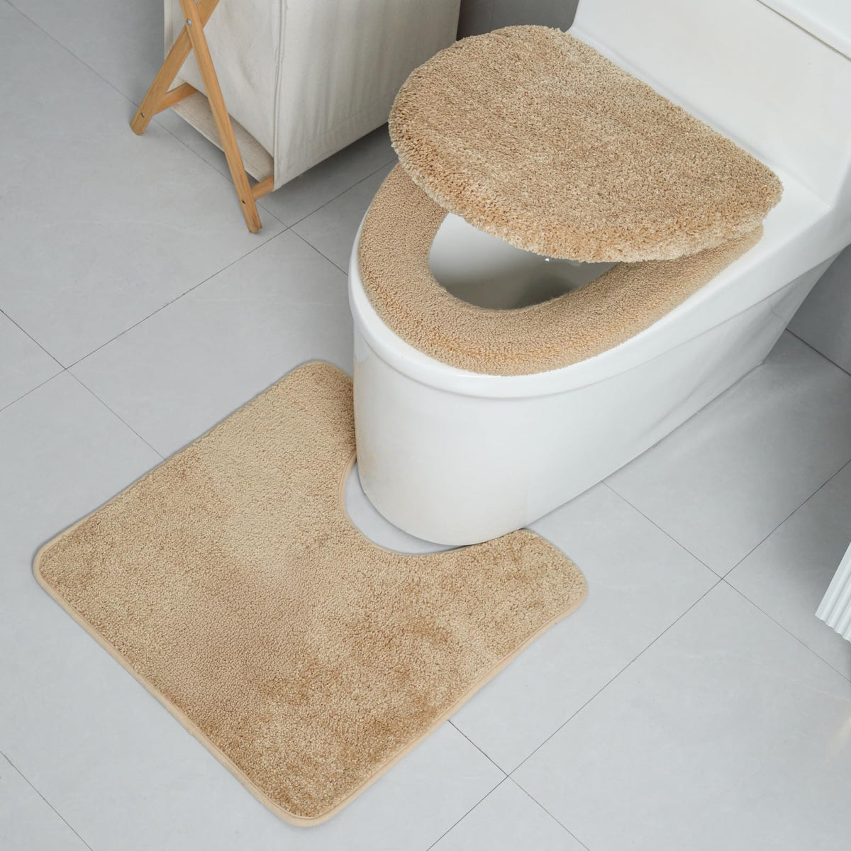 3piece Toilet Seat Cover Set - Toilet Seat Cover +Toilet Lid Cover + toilet rugs u shaped washable, Fits Most Elongated Round and Oblong Toilet(Machine Washable,Quick-Dry) grey