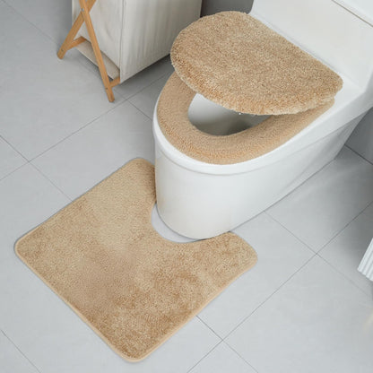 3piece Toilet Seat Cover Set - Toilet Seat Cover +Toilet Lid Cover + toilet rugs u shaped washable, Fits Most Elongated Round and Oblong Toilet(Machine Washable,Quick-Dry) grey