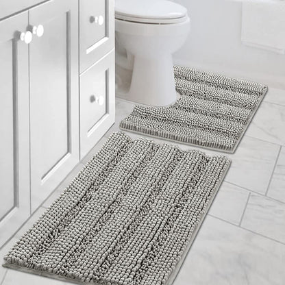 H.VERSAILTEX Bath Rugs for Bathroom Non Slip Bath Mats Extra Thick Chenille Striped Rug 20" x 32" Absorbent Non Skid Fluffy Soft Shaggy Washable Dry Fast Plush Mat for Indoor, Bath Room, Tub - Sage