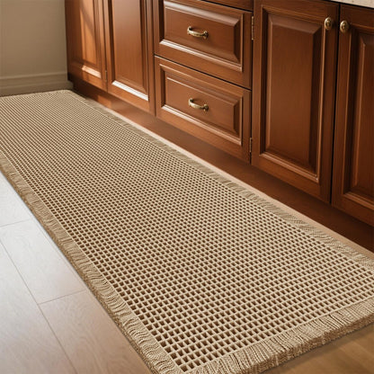IM HOME Waffle Bath Mat Set 2 Piece Olive Green,Woven Modern Bath Rug Mats, Absorbent Non Slip Bath Floor Mat, Soft Washable Boho Bath Rugs with Tassels for Bathroom, Bedroom, Kitchen,Tub