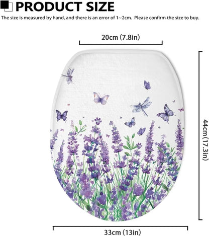 Purple Lavender Elongated Toilet Seat Cover Soft and Absorbent Fabric Toilet Lid Cover Oval Fits Most Standard Lids with Elastic Band for Bathroom Decor Accessories Protective