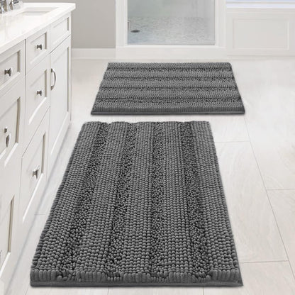 H.VERSAILTEX Bath Rugs for Bathroom Non Slip Bath Mats Extra Thick Chenille Striped Rug 20" x 32" Absorbent Non Skid Fluffy Soft Shaggy Washable Dry Fast Plush Mat for Indoor, Bath Room, Tub - Sage