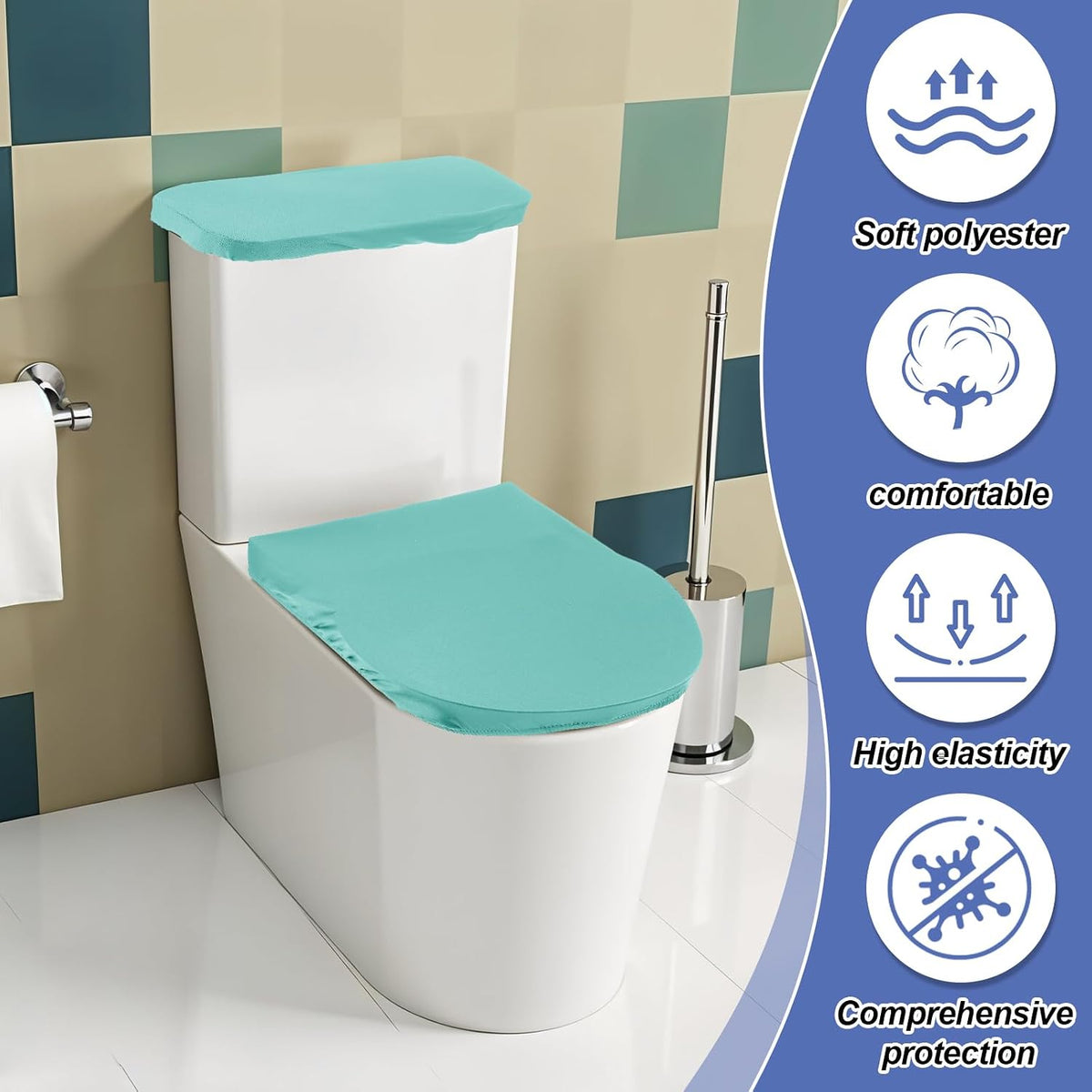 Toilet Tank Cover and Toilet Lid Cover Washable Toilet Cover Set with Elastic Bottom Soft Stretch Fabric Cover for a Lid Toilet Tank Toilet Top Cover Back of Toilet Tank Cover Replacement (Green)