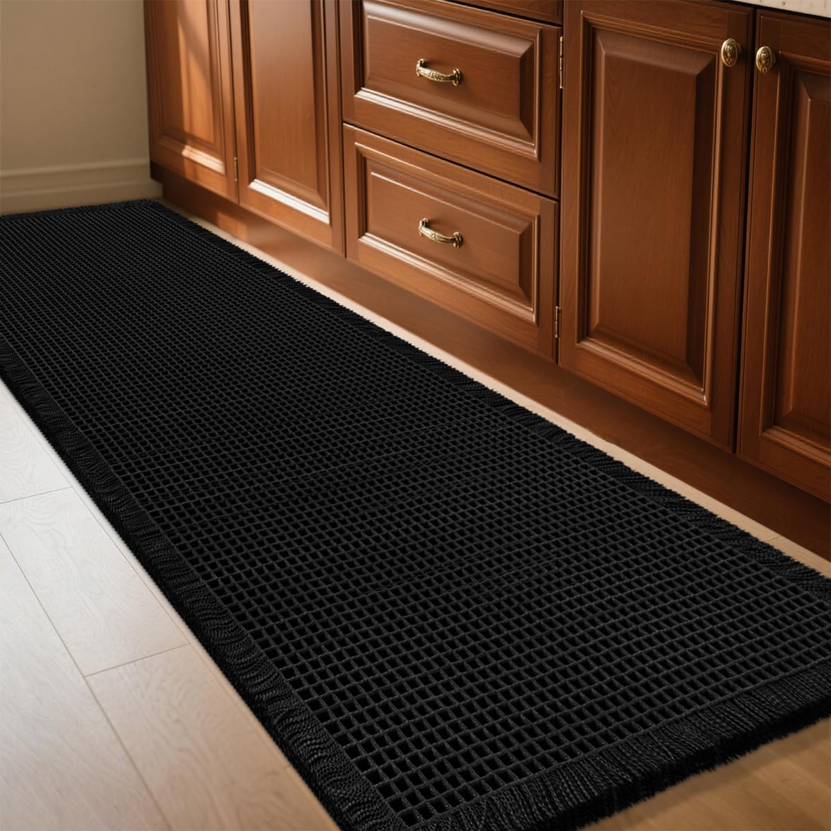 IM HOME Waffle Bath Mat Set 2 Piece Olive Green,Woven Modern Bath Rug Mats, Absorbent Non Slip Bath Floor Mat, Soft Washable Boho Bath Rugs with Tassels for Bathroom, Bedroom, Kitchen,Tub
