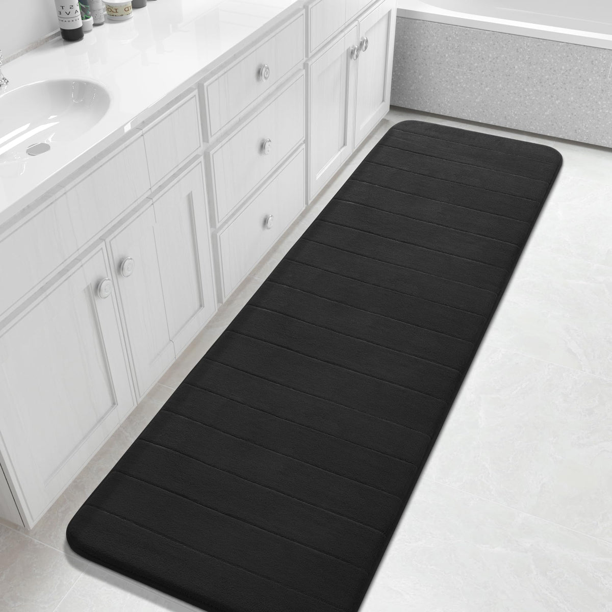 Yimobra Memory Foam Bath Mat, Super Soft Absorbent Bathroom Rug Non Slip, Quick Dry, Machine Washable Floor Carpet for Tub Shower, Home Decor Accessories, 24x17, Cream